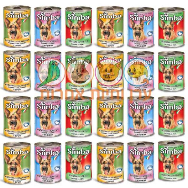 מזון רטוב סימבה לכלבים במבצע 24 קופסאות שימורים