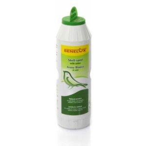 חול צדפים לבן לציפורים בבקבוק פלסטיק