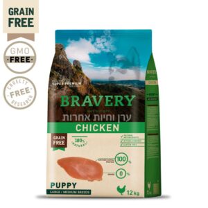 שק מזון בטעם עוף לגורי כלבים מגזע גדול של ברייברי